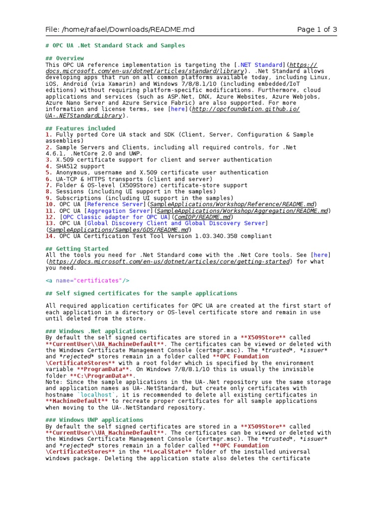OPC UA .Net Standard Guide & Samples | PDF | Public Key Certificate ...