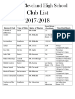 Club List 2017-2018: Grover Cleveland High School