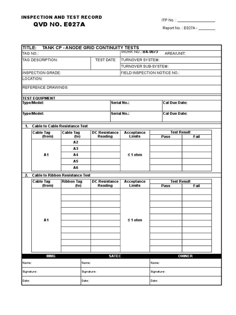Tank CP Anode Grid Test Report | PDF | Disabled Sports