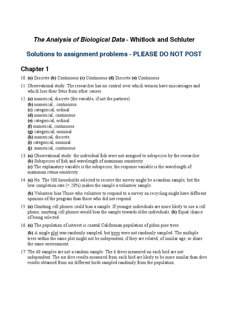 Whitlock And Schluter The Analysis Of Biological Data - 
