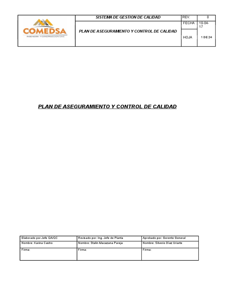 Plan de Aseguramiento y Control de Calidad | PDF | Calidad (comercial ...