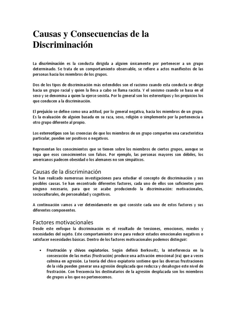 Causas y Consecuencias de La Discriminación | PDF | Discriminación ...