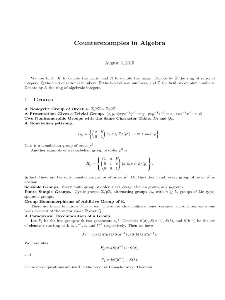 Counter Examples in Algebra PDF Ring (Mathematics) Field