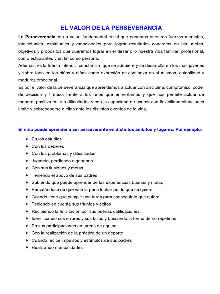 El Valor de La Perseverancia | PDF