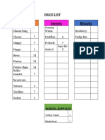 Junk Foods Sweets Biscuits: Price List