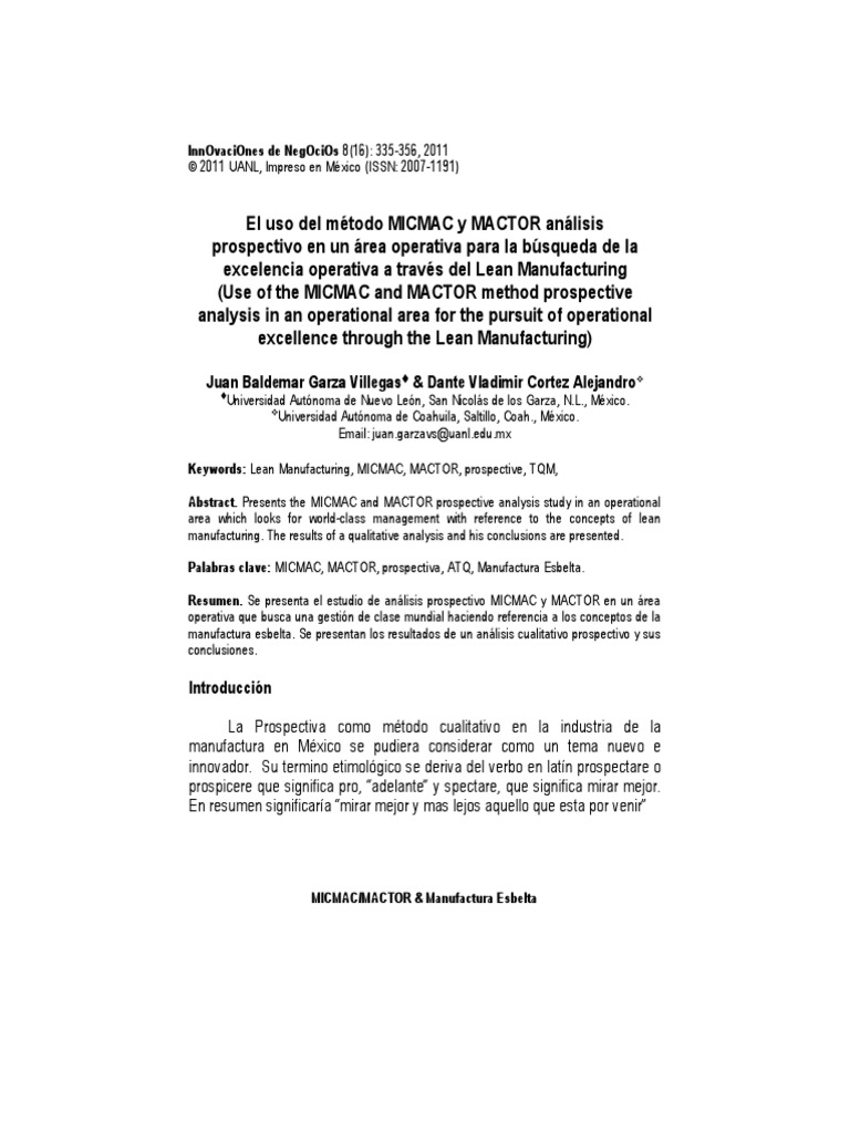 MIC MAC Interpretacion de Variables PDF Lean Manufacturing Planificación