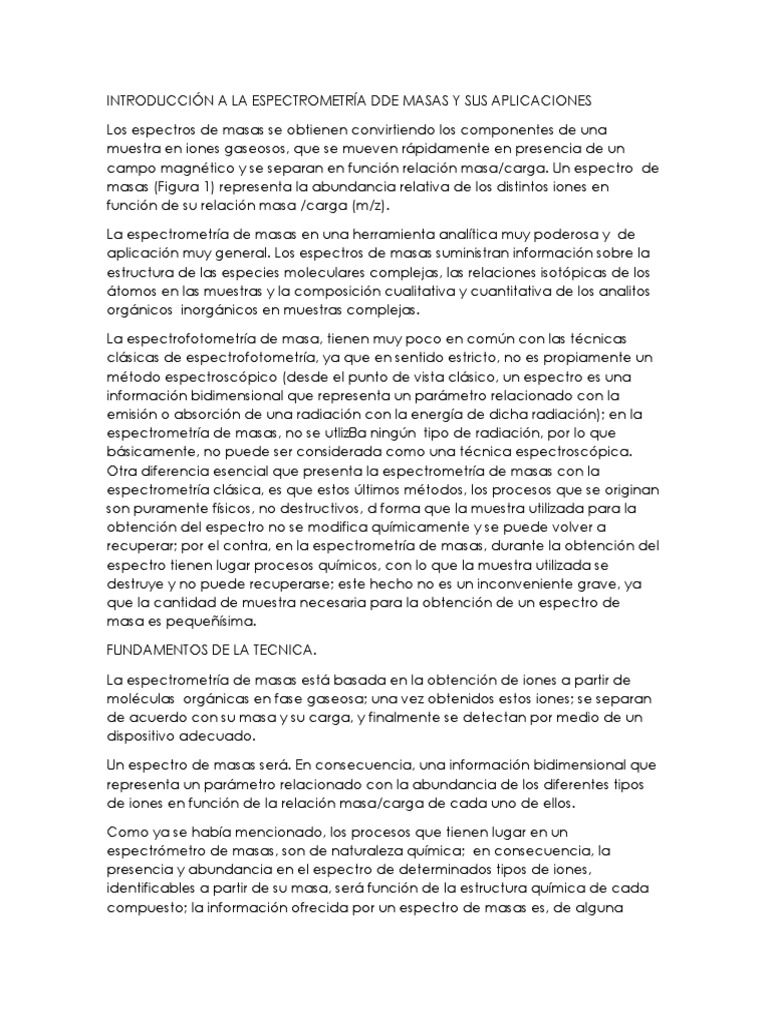 Espectrometría de Masas: Fundamentos y Aplicaciones | PDF ...