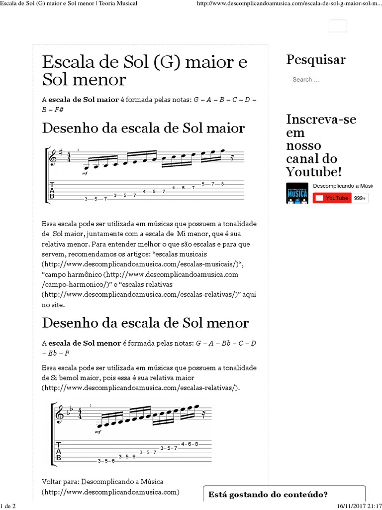 Escala de Sol | Download grátis PDF | Escala (música) | Teoria da Música