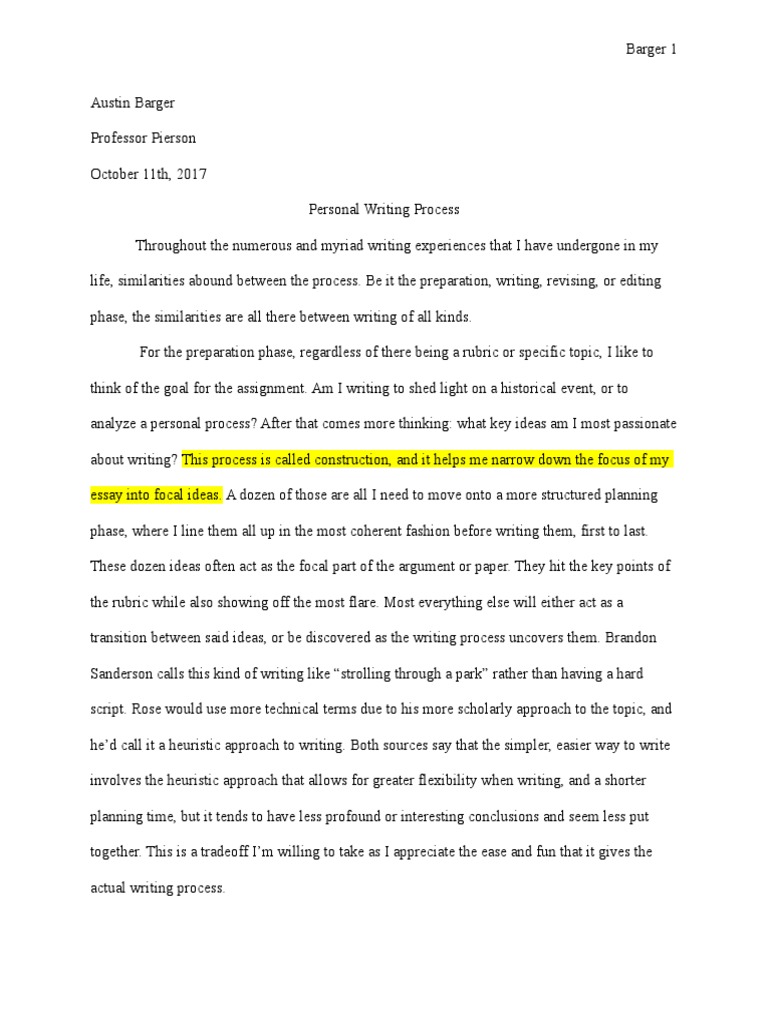 My Writing Process Essay Examples