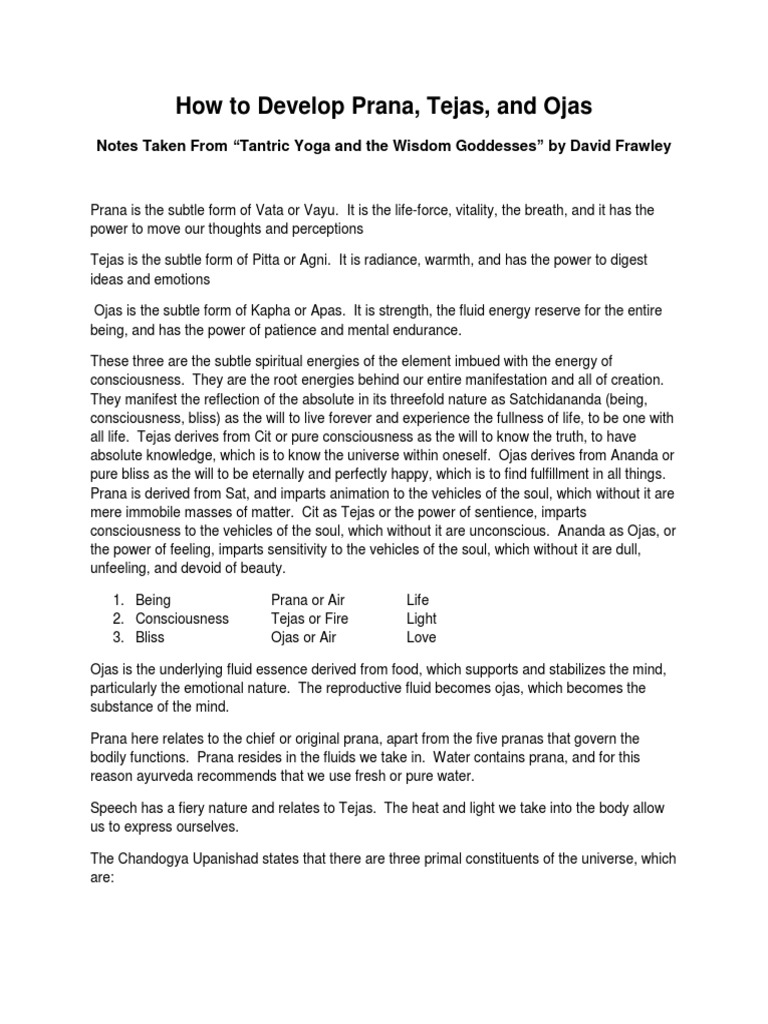 How To Develop Prana, Tejas, and Ojas PDF PDF Prana Yoga