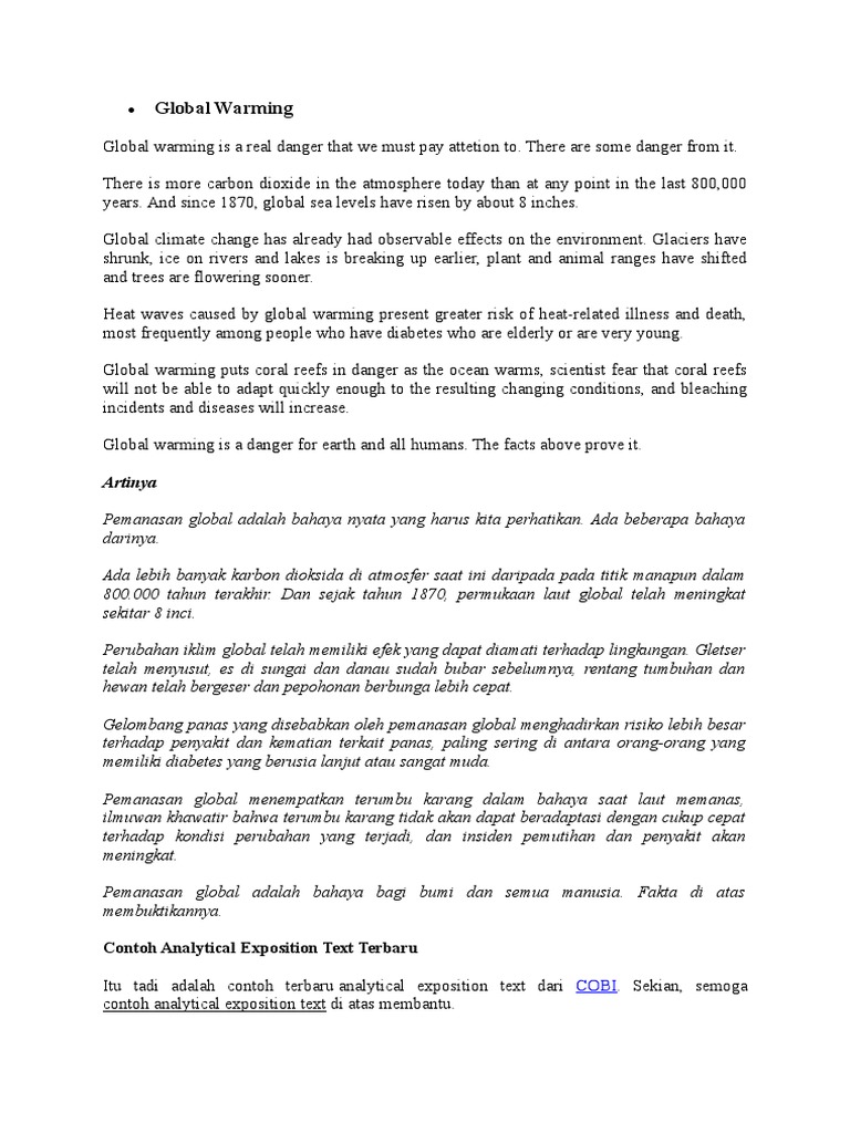 Contoh Teks Analytical Exposition Tentang Global Warming