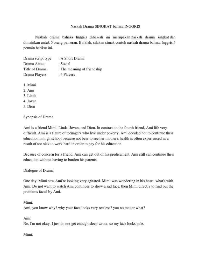 Contoh Teks Drama Bahasa Inggris 5 Orang Berbagi Teks