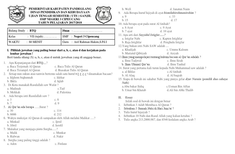 Contoh soal dan jawaban btq smk