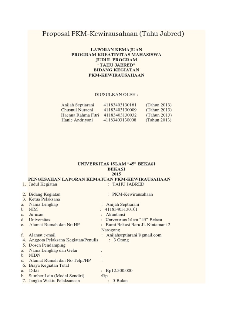 Contoh Proposal PKM Bekasi | PDF