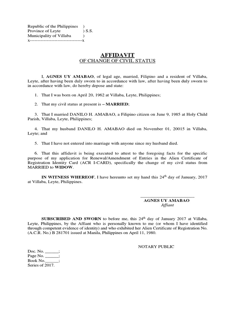 Affidavif of Change of Civil Status PDF