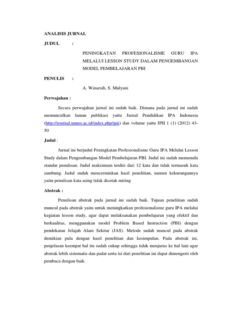 Analisis Jurnal Profesional Guru