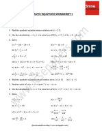 Quadratic Equations Worksheet 1
