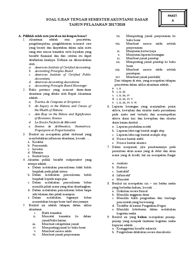Soal Ujian Akuntansi Dasar Helmi Kediris