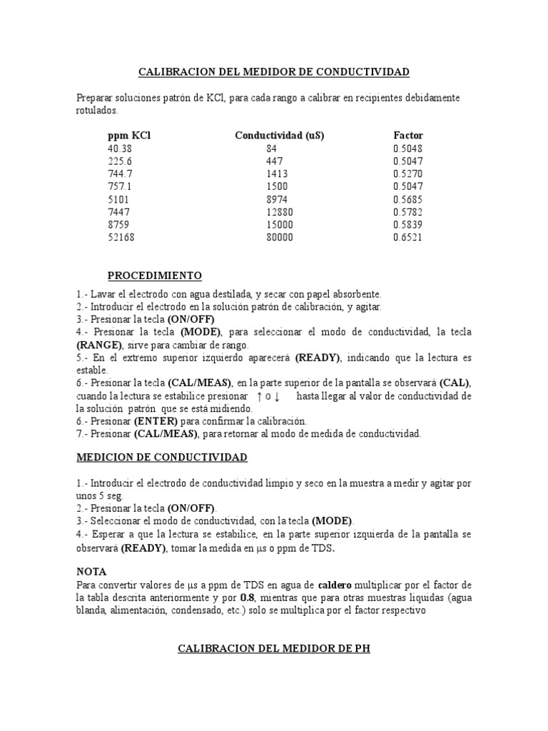 Calibracion Del Medidor de Conductividad | PDF | Calibración | Química ...