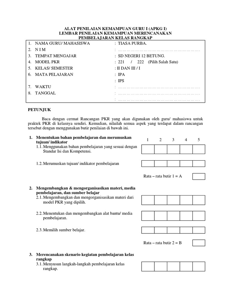 Rpp Pkr Model 221 Kelas 2 Dan 3 Semester 1 Seputar Model