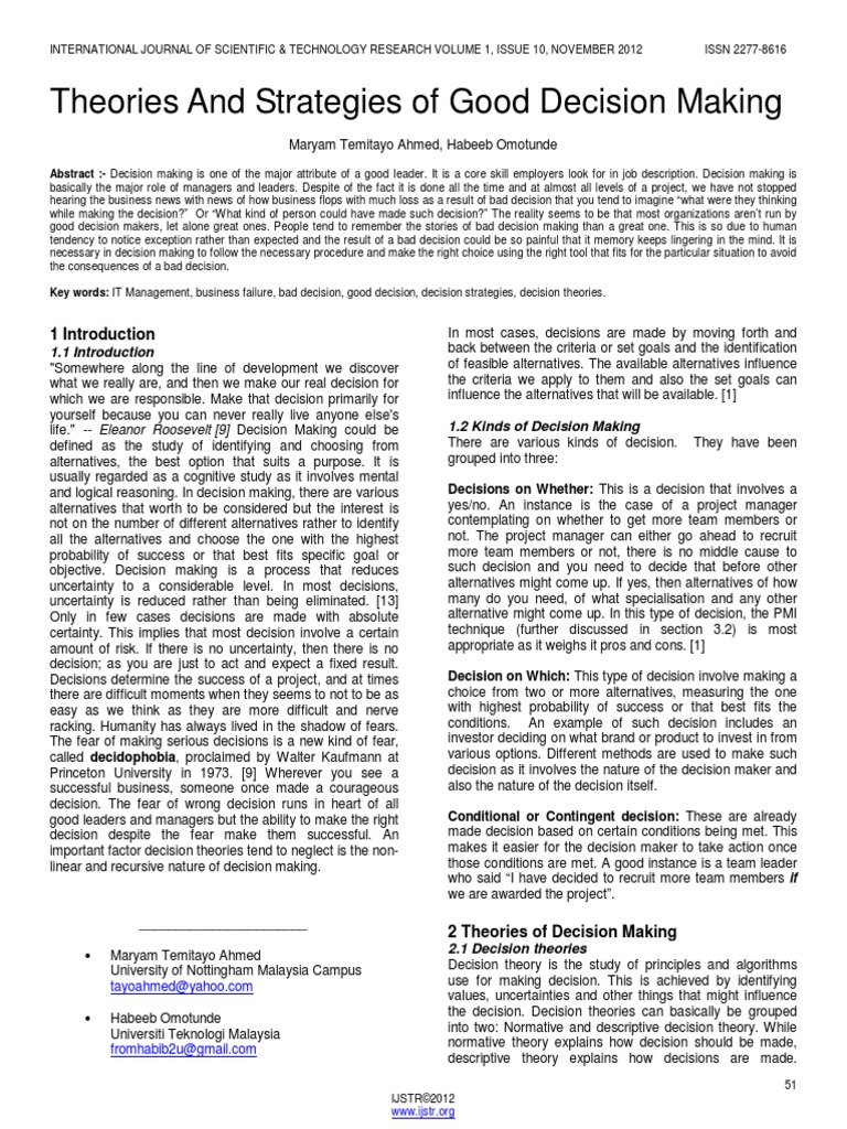 Theories and Strategies of Good Decision Making PDF | PDF | Decision ...