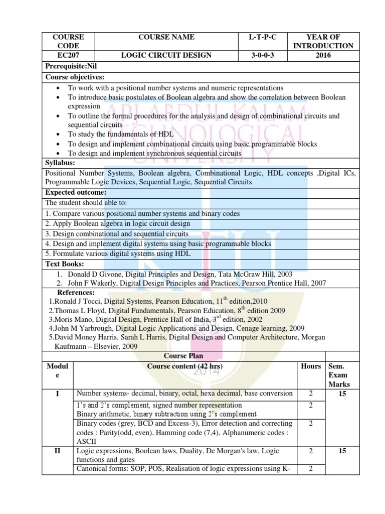 EC207 Logic Circuit Desin PDF | PDF | Logic Gate | Digital Electronics