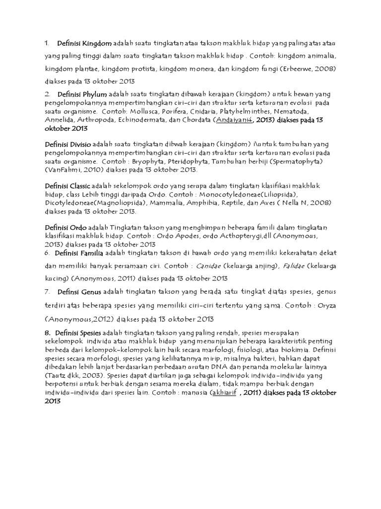 Pengertian Kingdom Genus Ordo DLL | PDF