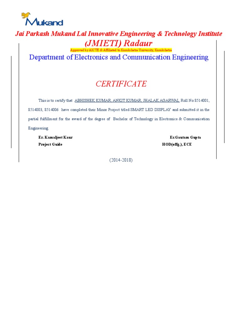 Certificate: JMIETI) Radaur | PDF | Computers | Technology & Engineering