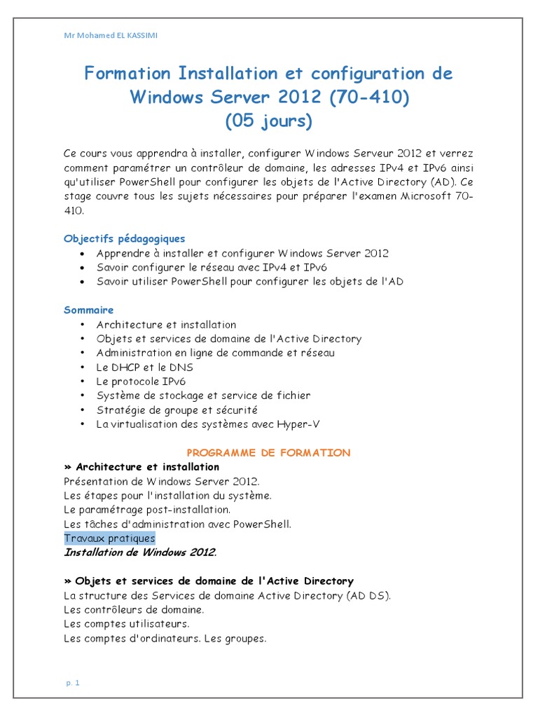 Formation Windows Server 2012 (70-410) | PDF | Active Directory ...