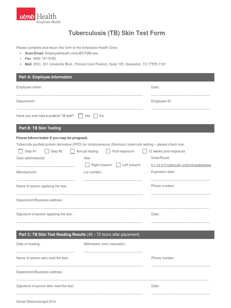 Tb Skin Test Form Pdf Immunology Animal Diseases