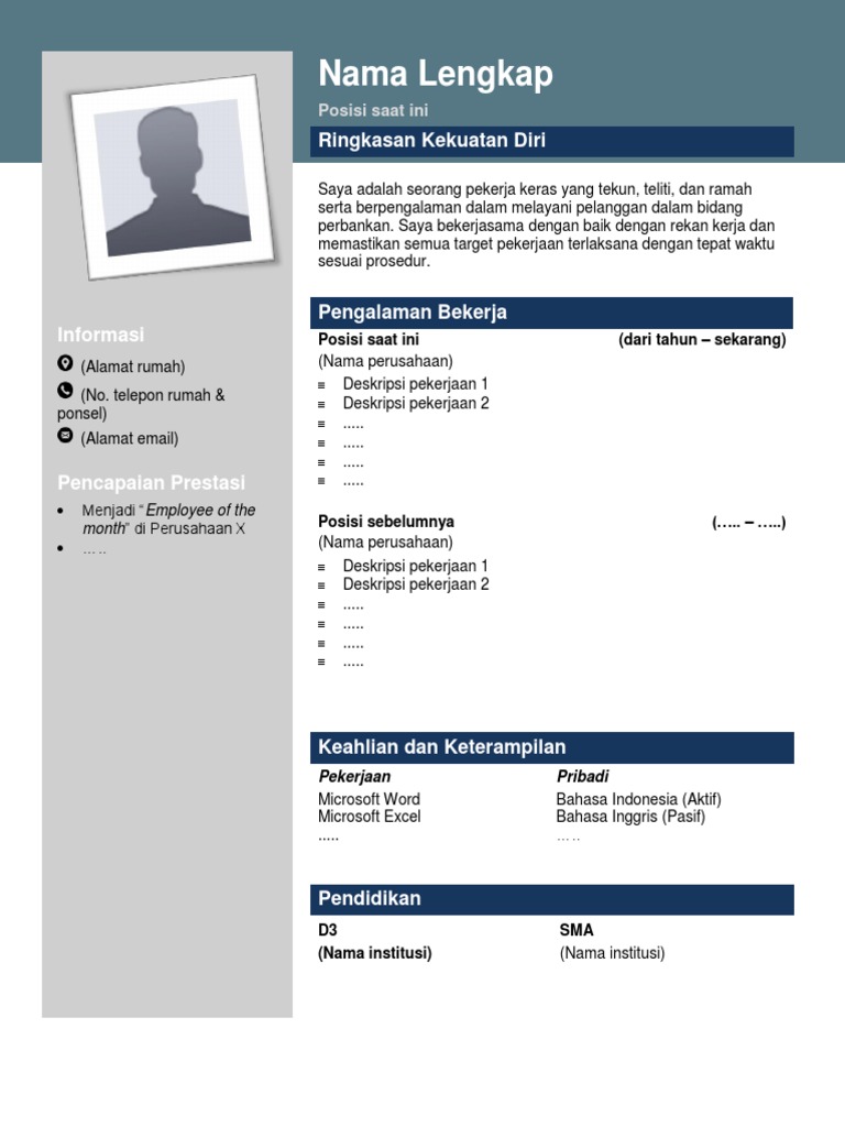 Template Cv Word Bahasa Indonesia Contoh Gambar Template Template Cv Word Bahasa Indonesia Contoh Gambar Template