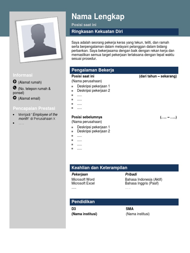 Template Cv Word Bahasa Indonesia - Contoh Gambar Template