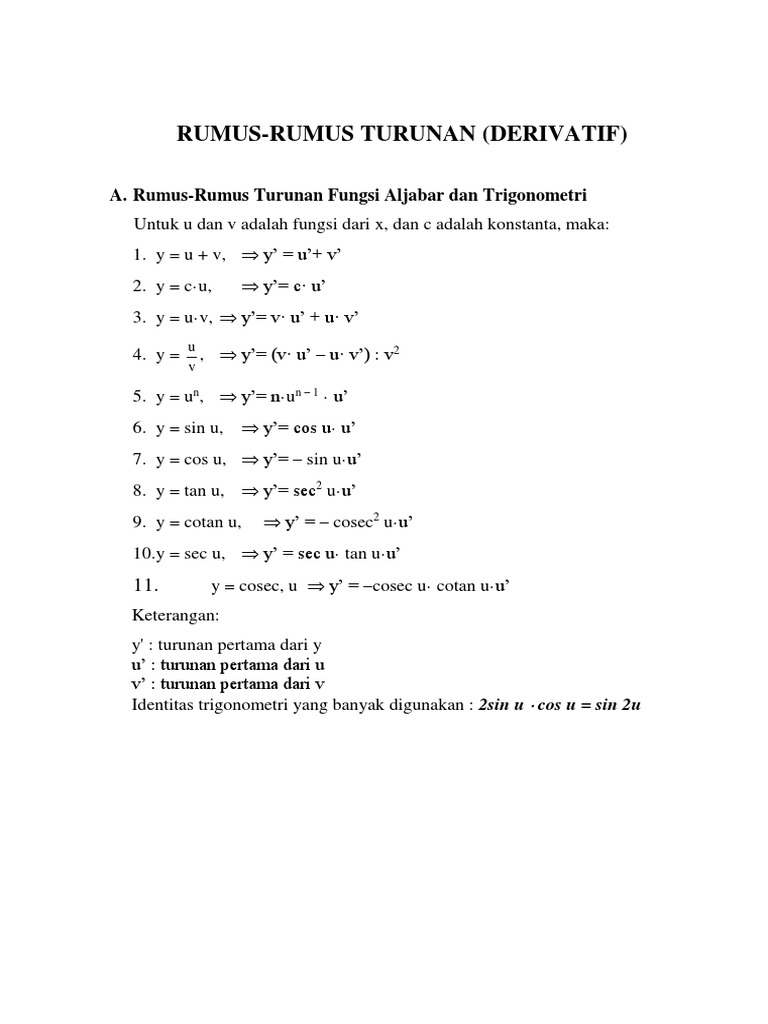 Rumus-Rumus Turunan | PDF | Metode & Bahan Ajar