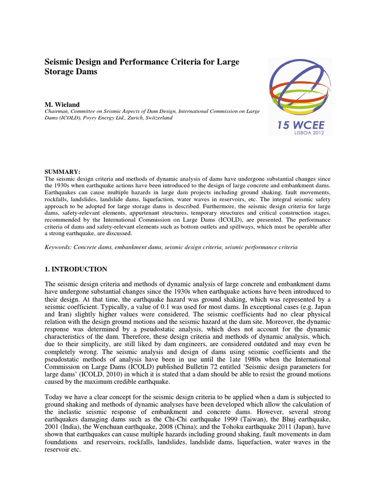 Seismic Design Criteria for Large Dams | PDF | Earthquakes | Dam