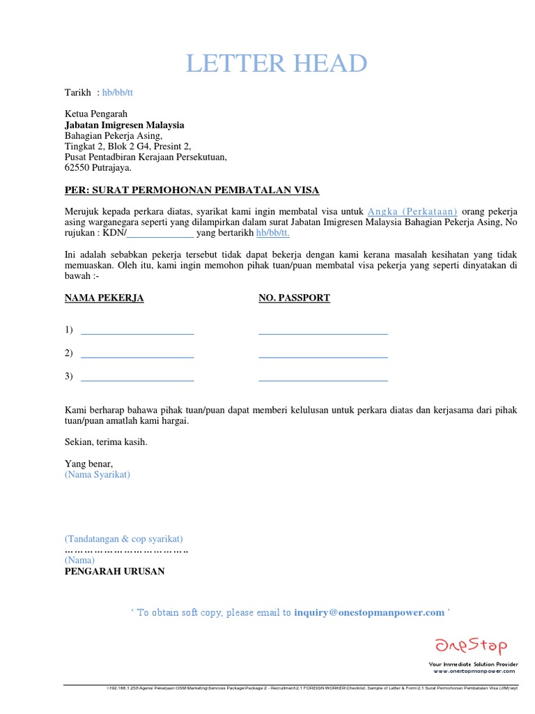 Contoh Surat Pembatalan Visa Beinyu Com