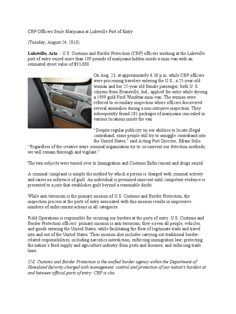 CBP Officers Seize Marijuana at Lukeville Port of Entry | PDF | U.S ...