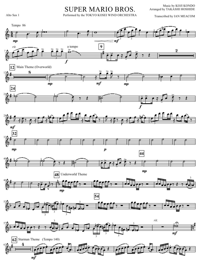 Smb Alto Sax 1 Super Mario Band Video Game Publishers Electronic Publishing