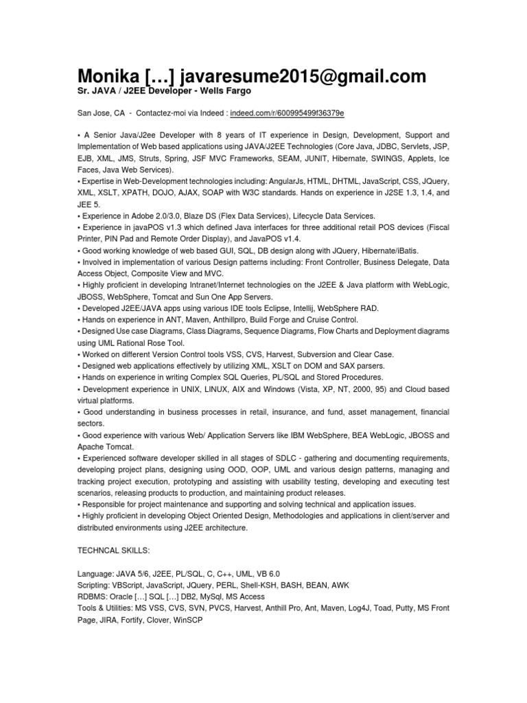 Senior Java/J2EE Developer Resume | PDF | Spring Framework | Java ...