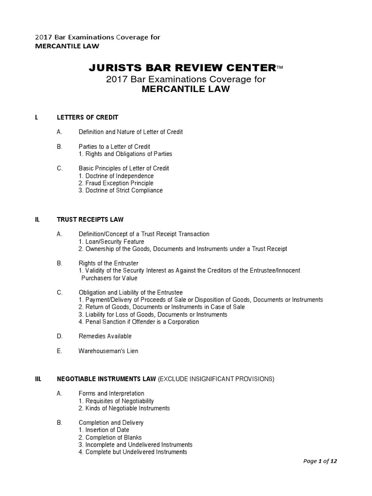 2017 Mercantile Law Bar Exam Coverage PDF Patent Corporations