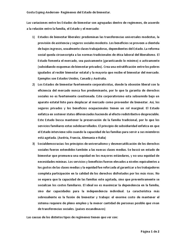 Gosta Esping Andersen Socialism Middle Class