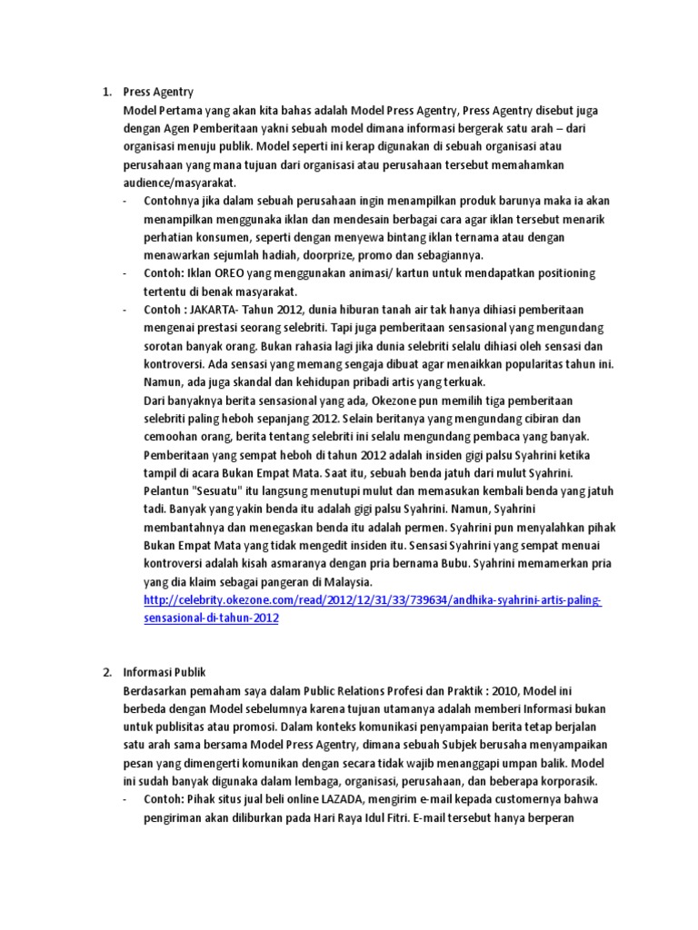 Model Press Agentry dalam PR | PDF