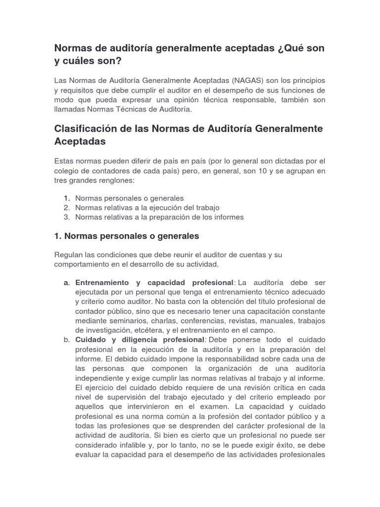 Normas de Auditoría Generalmente Aceptadas | PDF | Contralor | Contabilidad