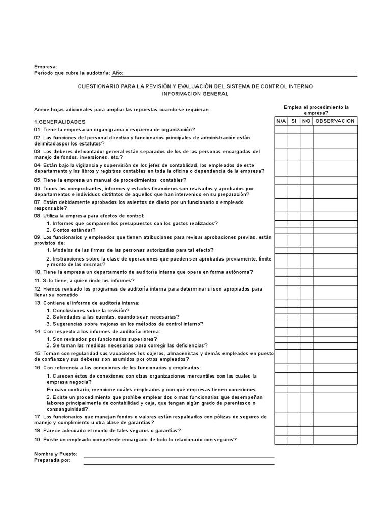 Cuestionario de Control Interno de Caja | PDF | Cheque | Bancos