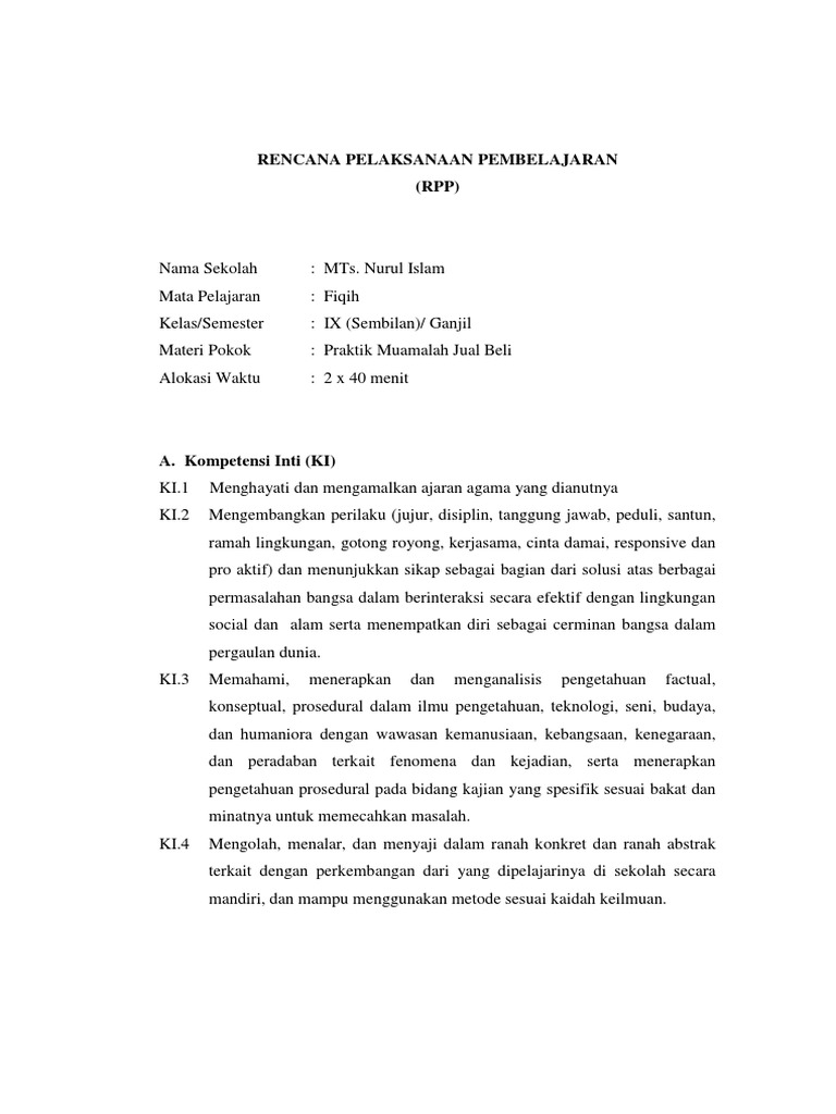 Contoh Rpp Fiqih Kelas Ix Kurtilas