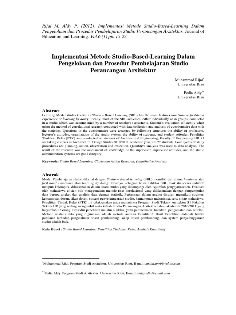 Studio-Based Learning in Architecture Education | PDF