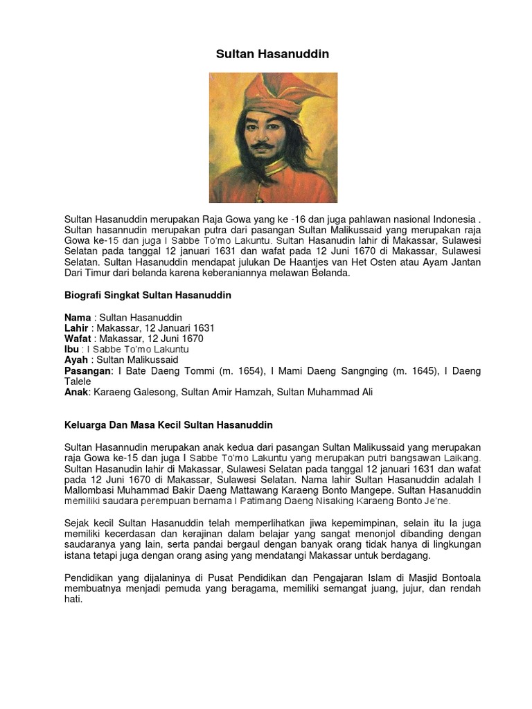 Teks Biografi Sultan Hasanuddin Beserta Strukturnya Berbagi Struktur