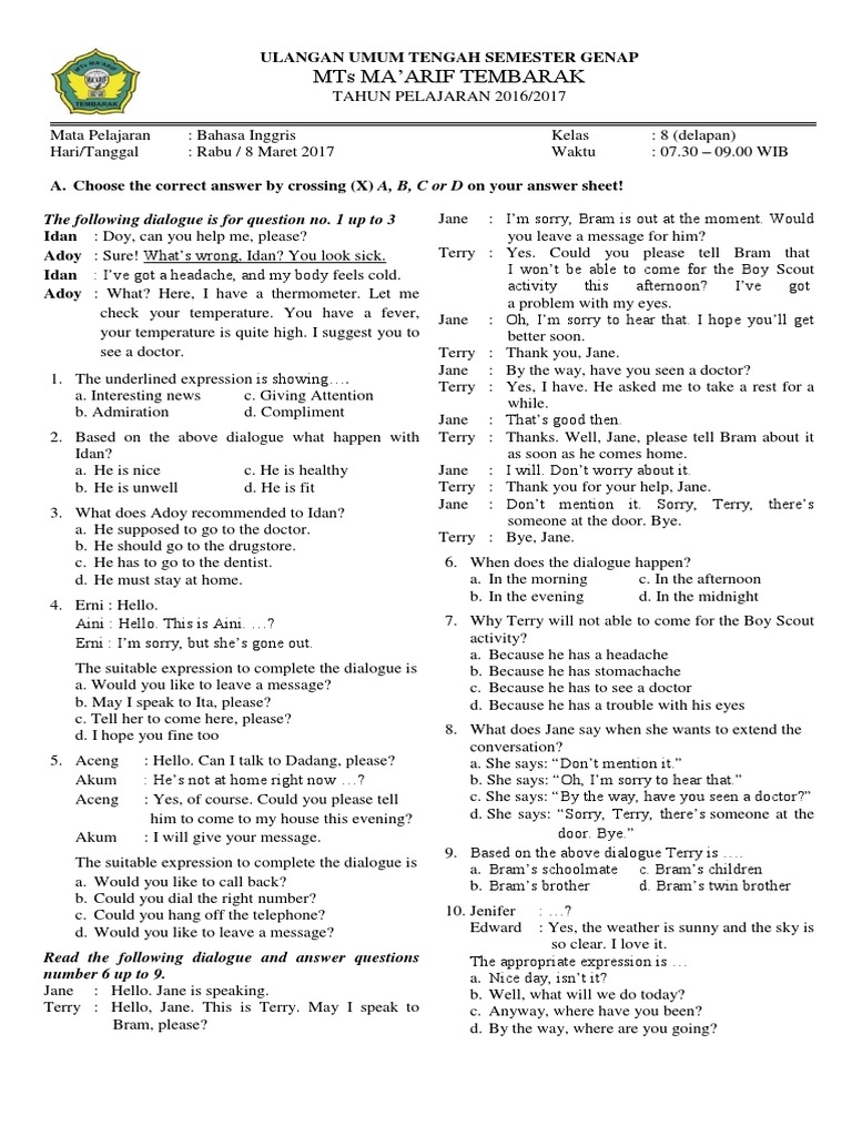 Soal Uts Bahasa Inggris Genap_16_17 Kelas 8