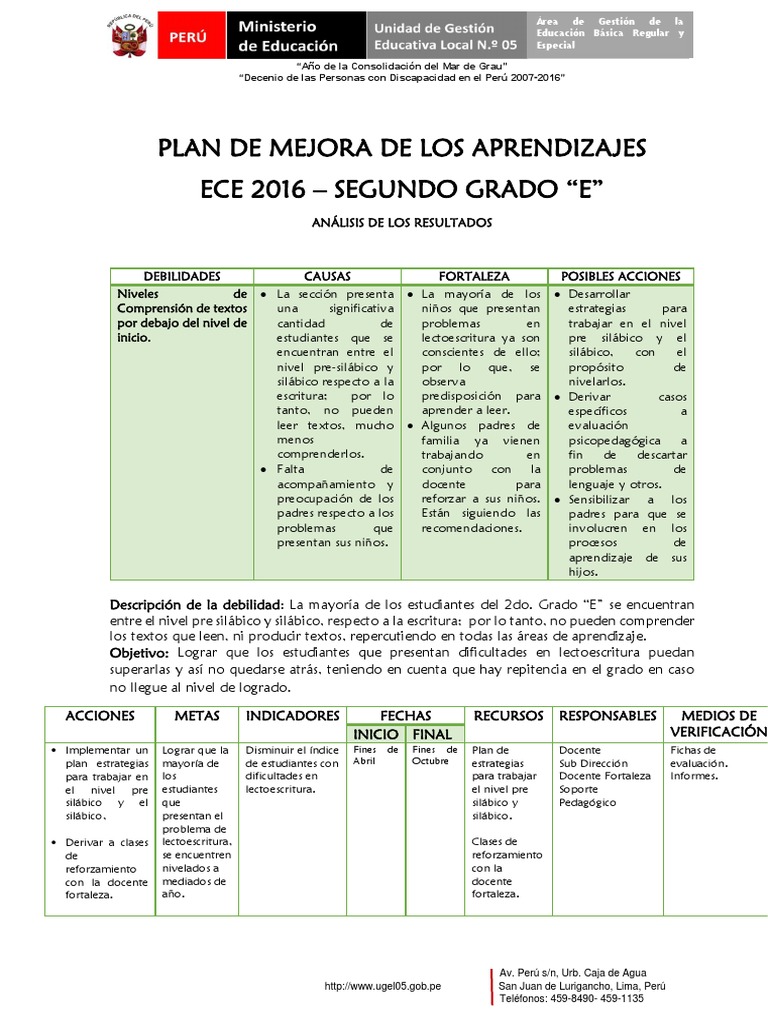 Plan de Mejora para Segundo Grado | PDF | Educación primaria | Aprendizaje