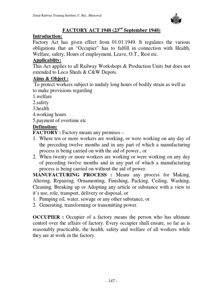 An Overview of the Key Provisions and Requirements of the Factory Act