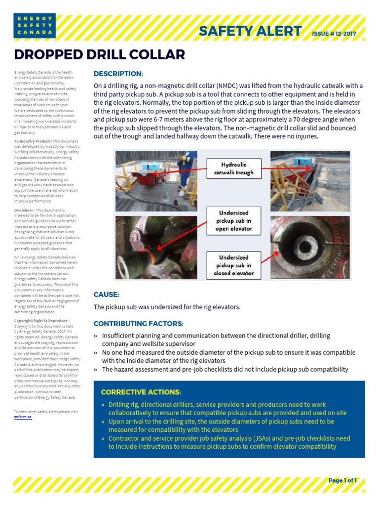 Safety Alert 12 2017 Drill Collar Dropped PDF Drilling Rig Safety